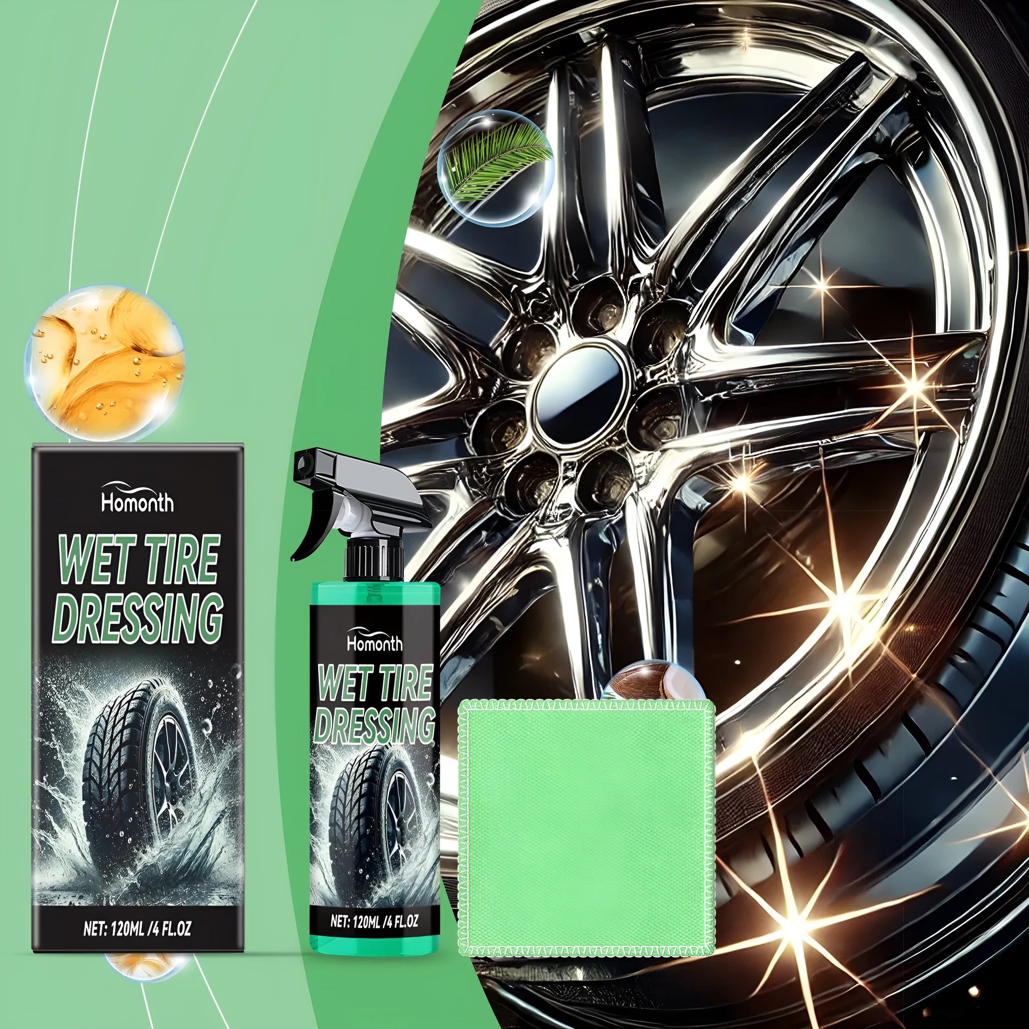 120ml car tire protective agent and green towel for cleaning and polishing
