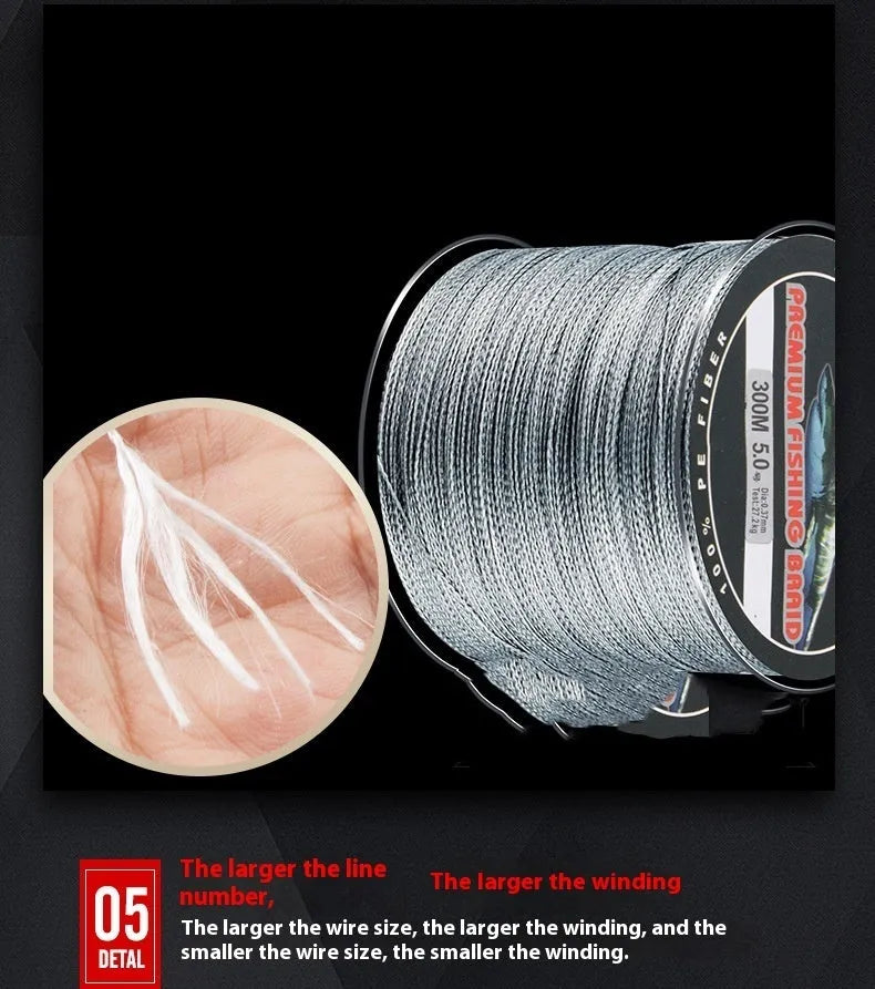 Spool of Dali Mayu 300 metre PE braided fishing line showing multiple colour options