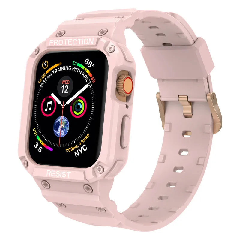 Soft TPU sport watch strap for Apple Watch Series 8 in multiple colours on a white background.