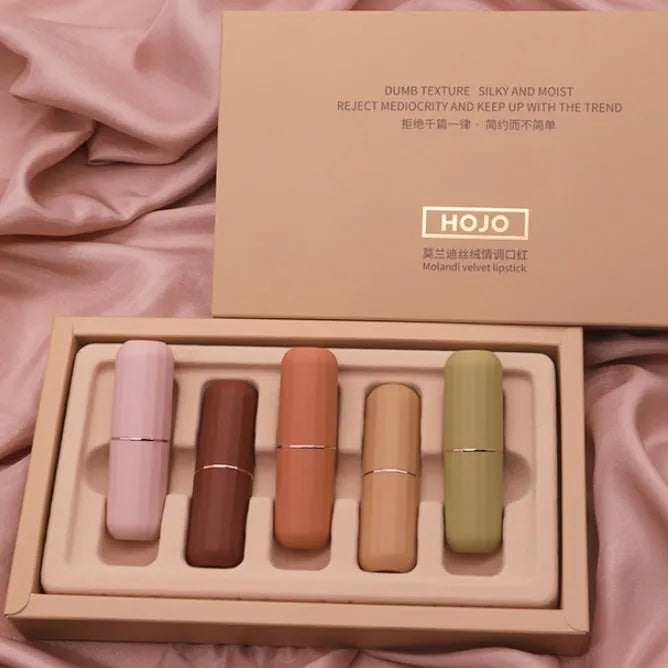 Matte lipstick set with velvet matte finish, avocado oil, and grape seed oil in colour options