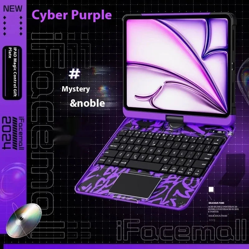 Blue hard shell keyboard protective case for a 13-inch iPad tablet on a table.