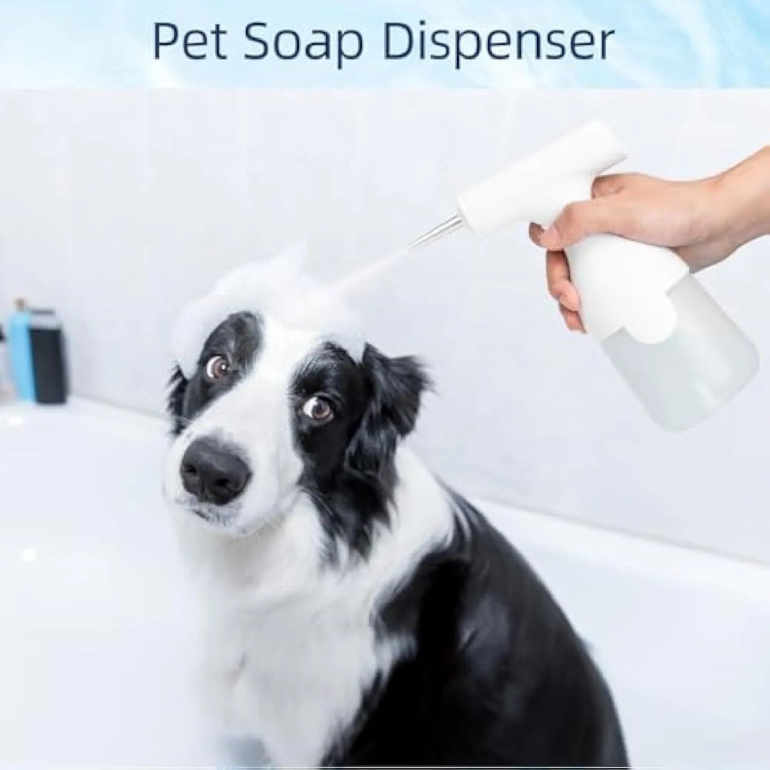 White electric foam soap dispenser with two nozzles for pet bathing and household cleaning