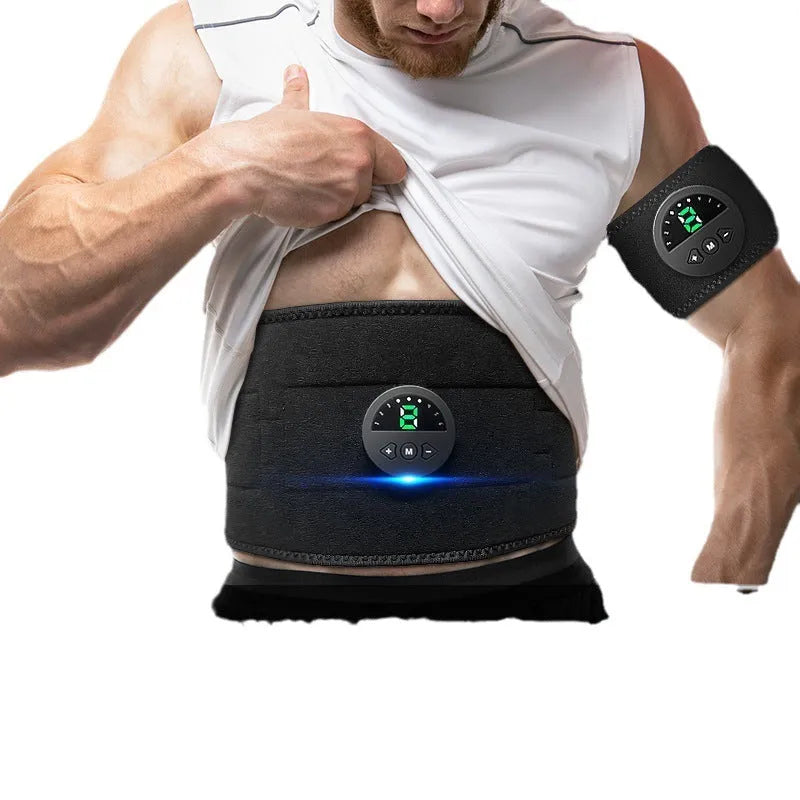 Shaping fitness belt with display screen for waist and abdomen workouts on a mannequin