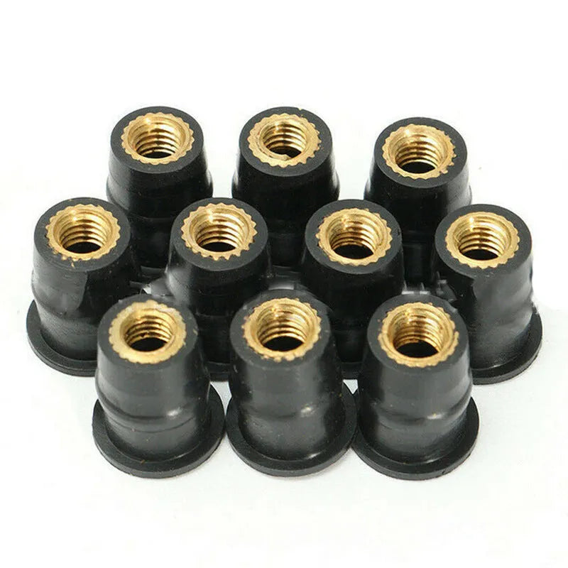 Motorcycle windshield rubber brass nut fasteners in M4 M5 M6 sizes, 10-piece set
