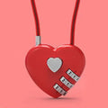 Peach heart-shaped wire rope padlock with a coiled steel cable, shown in various colours.