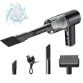 Black handheld cordless car vacuum cleaner with USB charging port