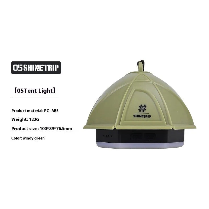 Analog brightness adjustment camping light with IPX4 waterproof rating in dark green colour