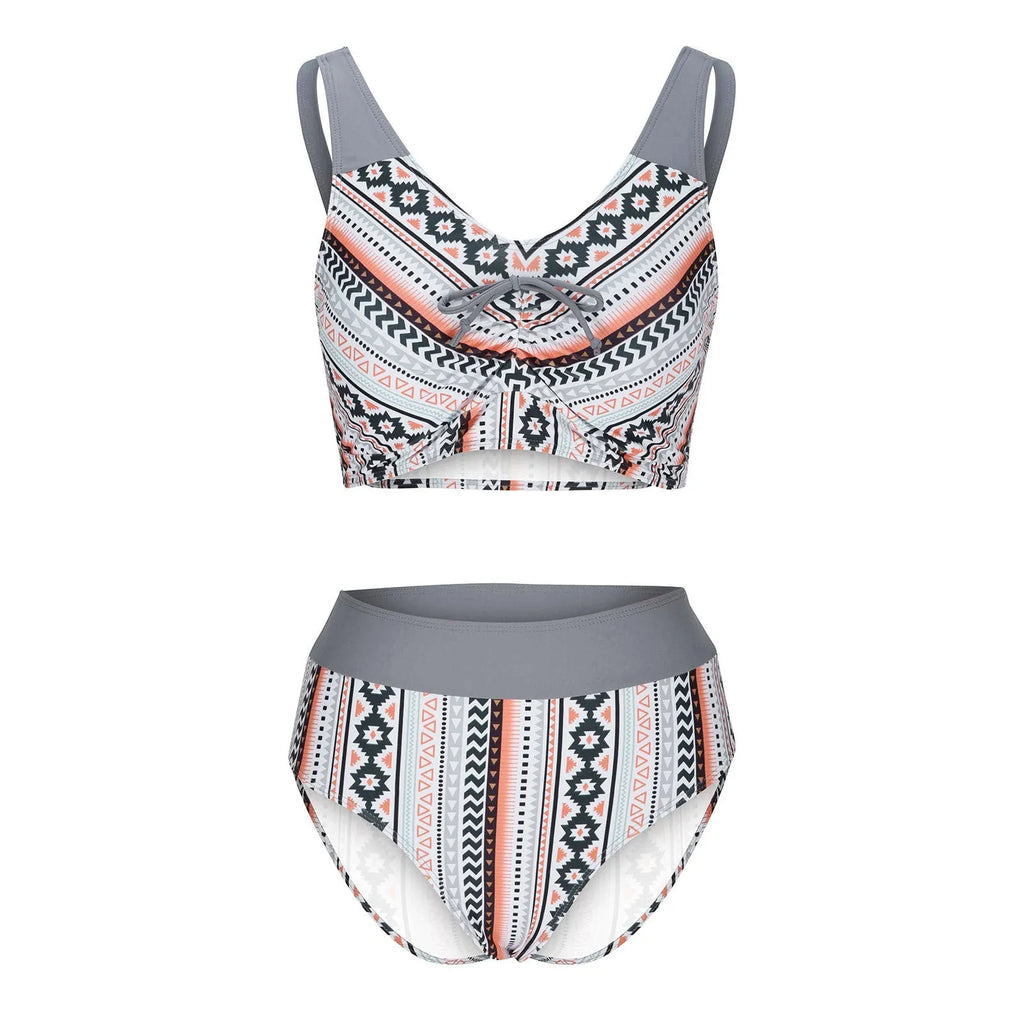 Women's blue cross sling split swimsuit bikini set with briefs-style lining