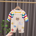 Boys' plaid top and strap trousers set in yellow or milky white, cotton outfit, sizes 80cm to 120cm