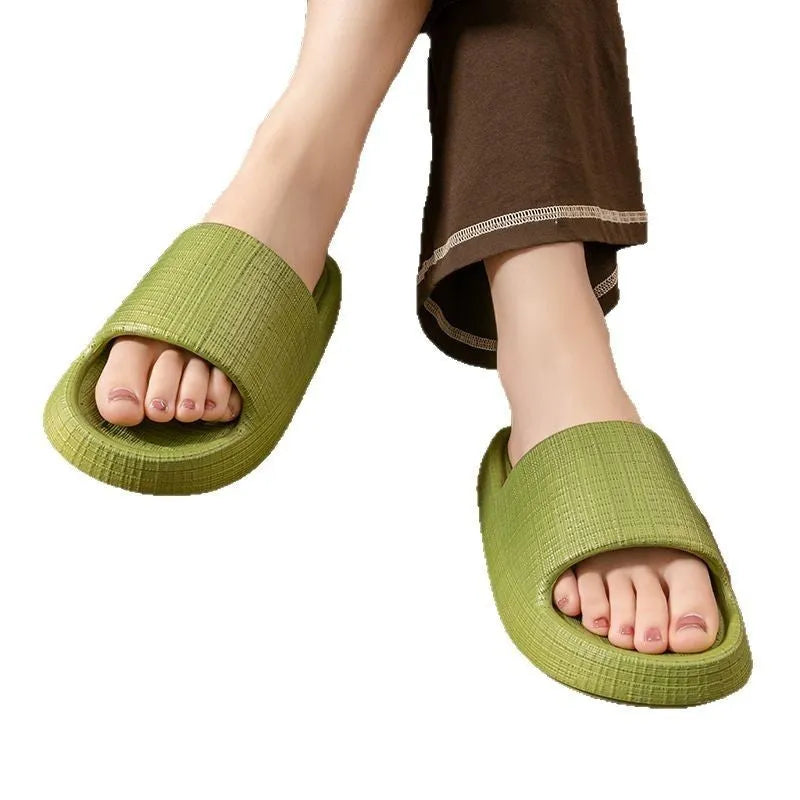 Women's soft EVA non-slip toe ring flip-flop slippers in five colour options.