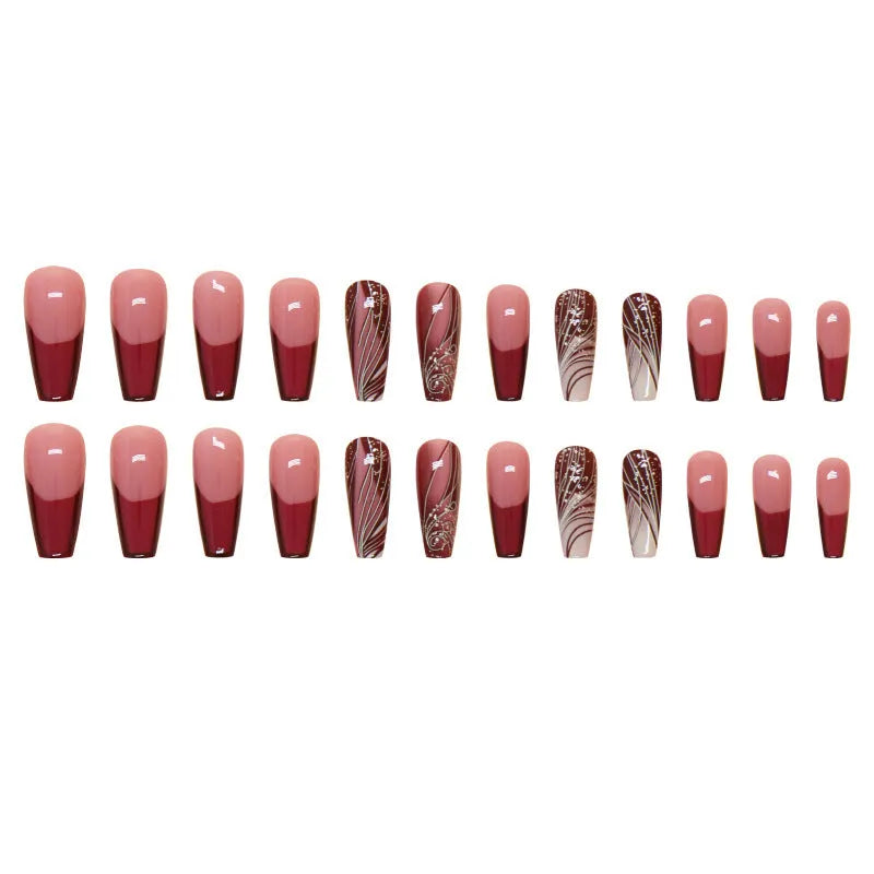French line pattern removable nail stickers with adhesive glue in 24-piece pack