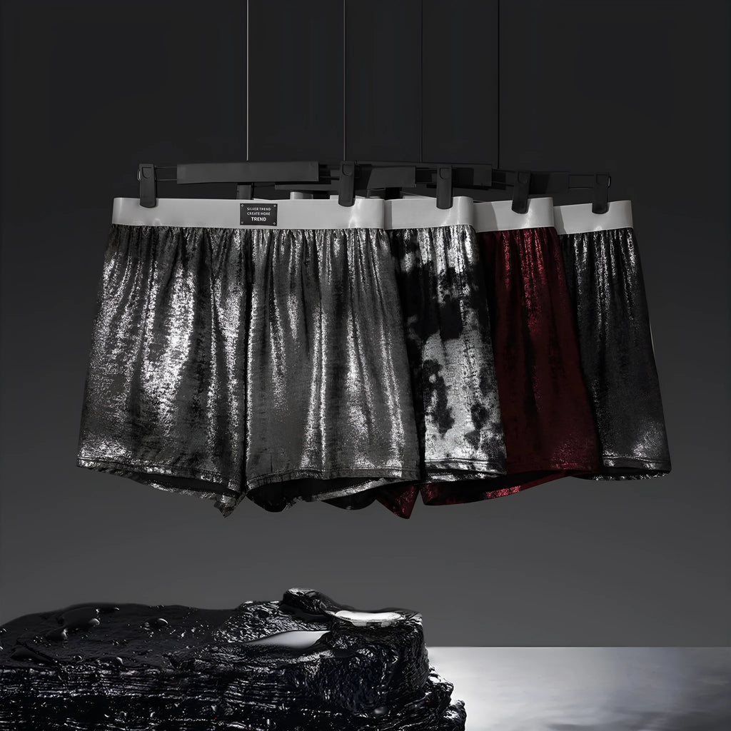 Galaxy reflective woven loose underwear in mid waist design with polyester construction