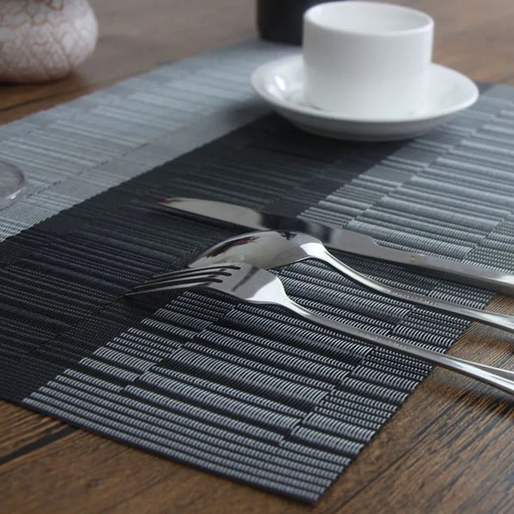 Modern PVC non-slip placemat on a kitchen counter in a gradient bamboo colour.