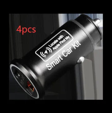 Black car GPS locator device plugged into a vehicle's 12V cigarette lighter socket.