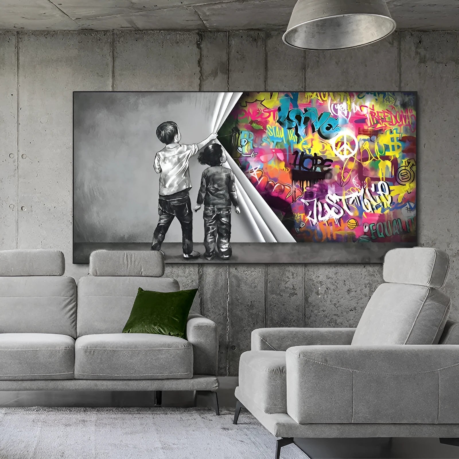 Children's graffiti abstract canvas print frameless wall art in modern style for kids room