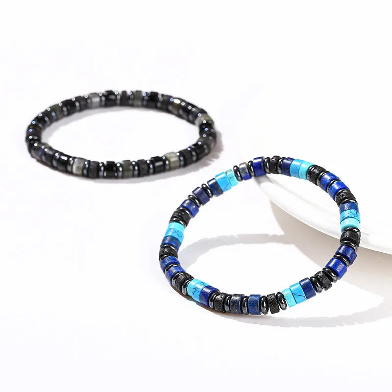 Natural haematite bracelet with 6mm volcanic rock spacer beads in geometric shape
