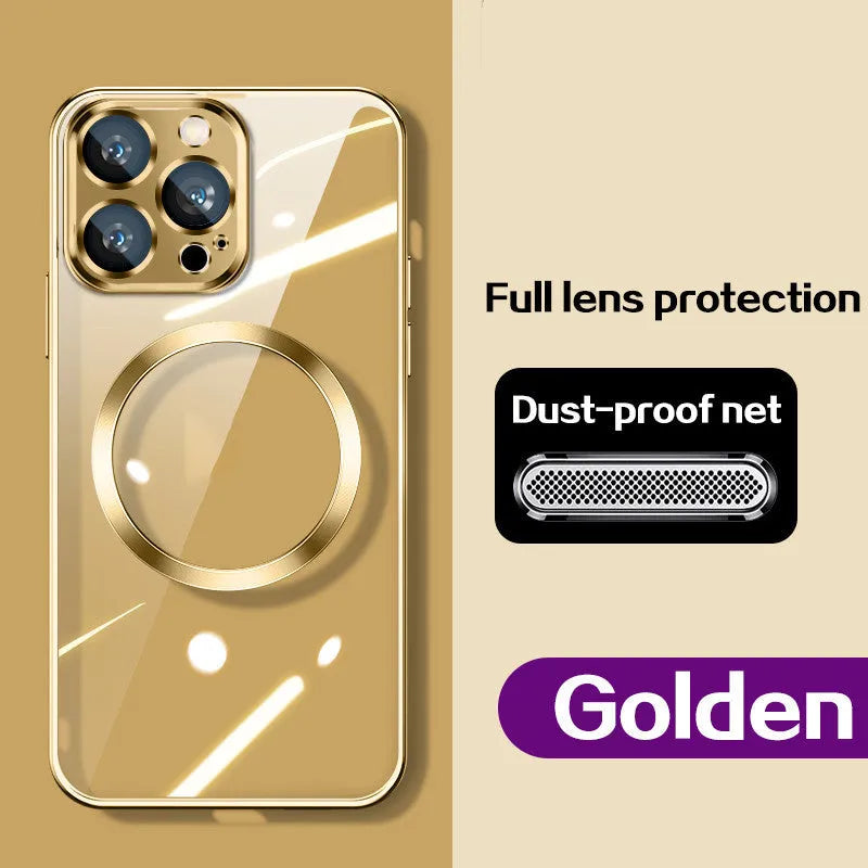 Wireless magnetic charging TPU phone case with electroplated finish for iPhone 11-14 series in dark purple.