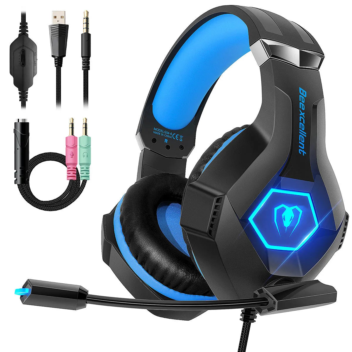 Thunder Wear Luminous gaming headset with microphone showing black with coloured accents and visible 50mm driver size