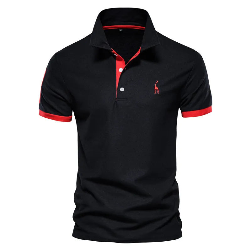 Men's slim fit short sleeve T-shirt with deer embroidery on the chest in a cotton blend fabric.