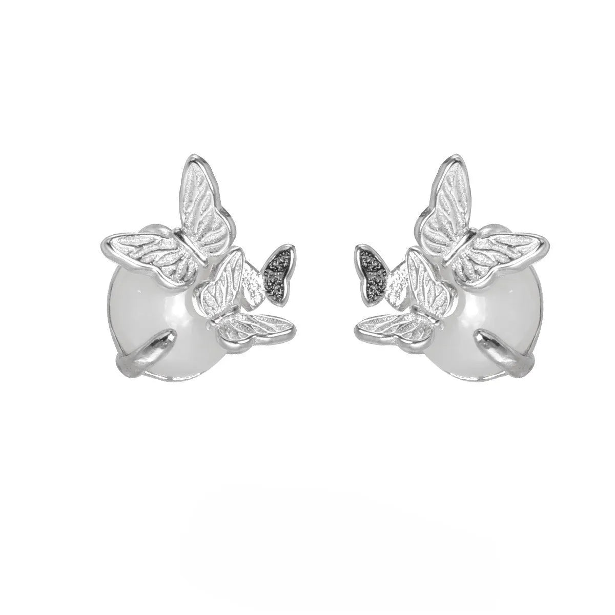 Butterfly ear studs in 925 silver with electroplated gold or white gold finish, animal zodiac modelling