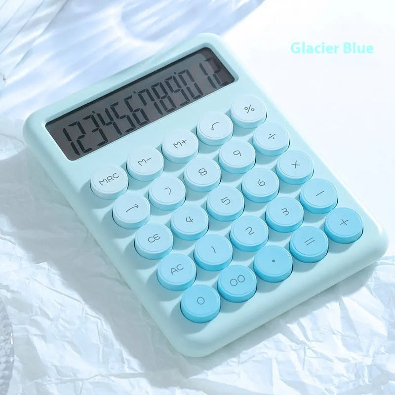Desk calculator with gradient colour design in violet, pink, blue, and green options