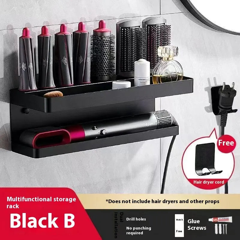 Double-layer punch-free aluminium storage rack for Marcel wavers and hair curlers in white.