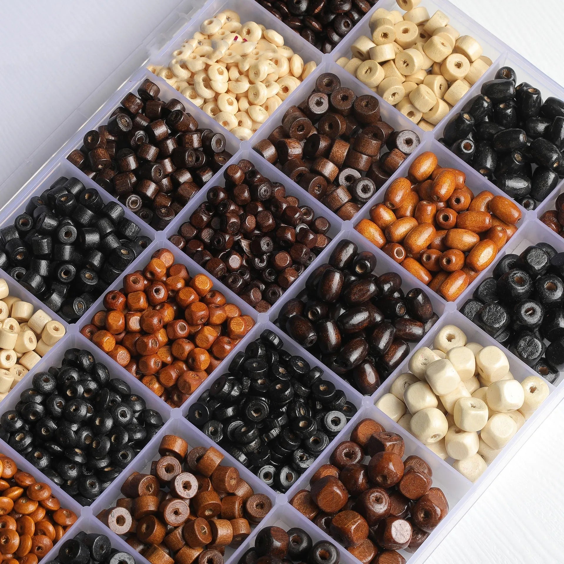Mixed assortment of vintage solid wood scattered beads for DIY necklace making