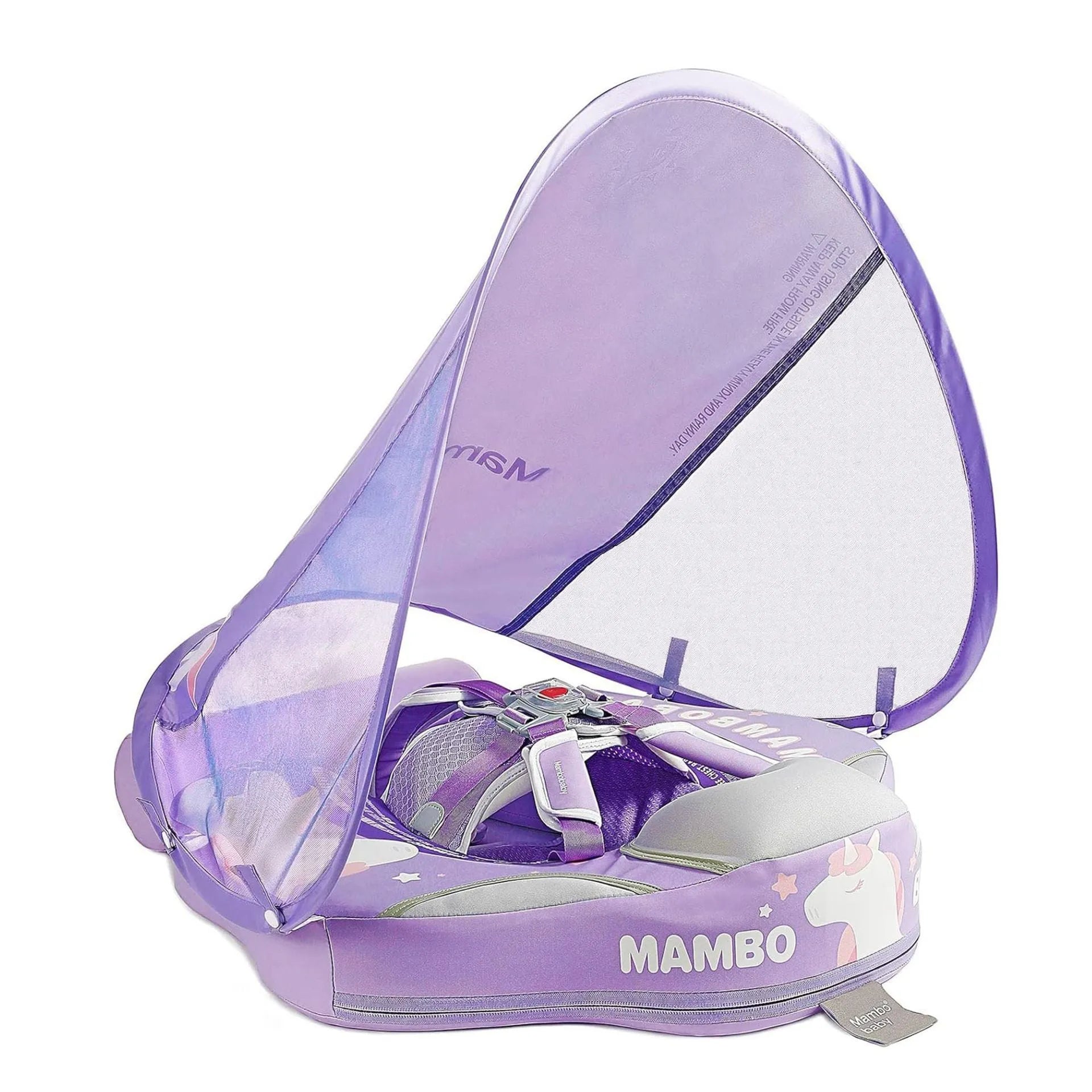 Dinosaur-themed inflatable baby swimming ring with sun shade in green colour