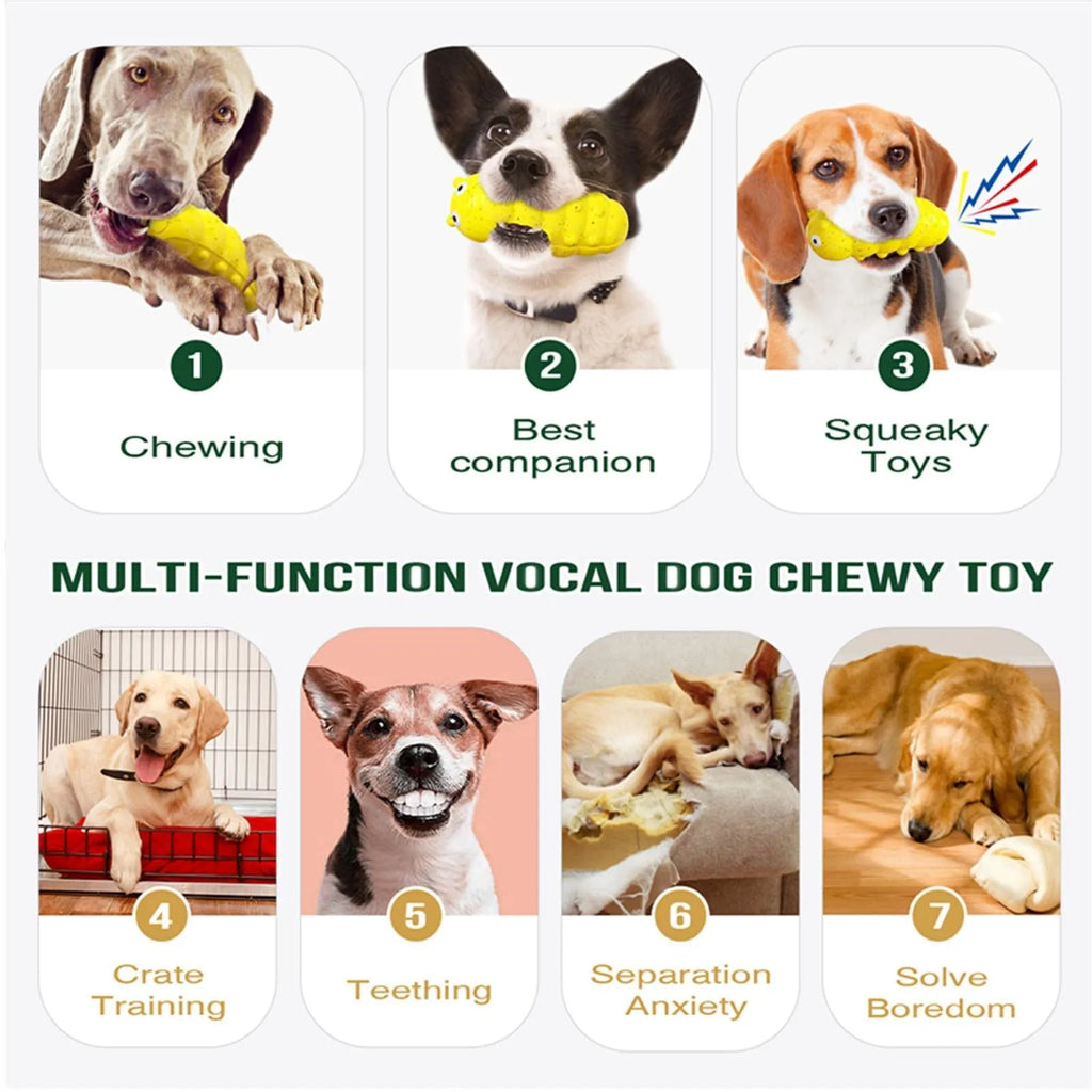 Medium squeaky dog chew toy for aggressive chewers, food grade material, available in green or yellow