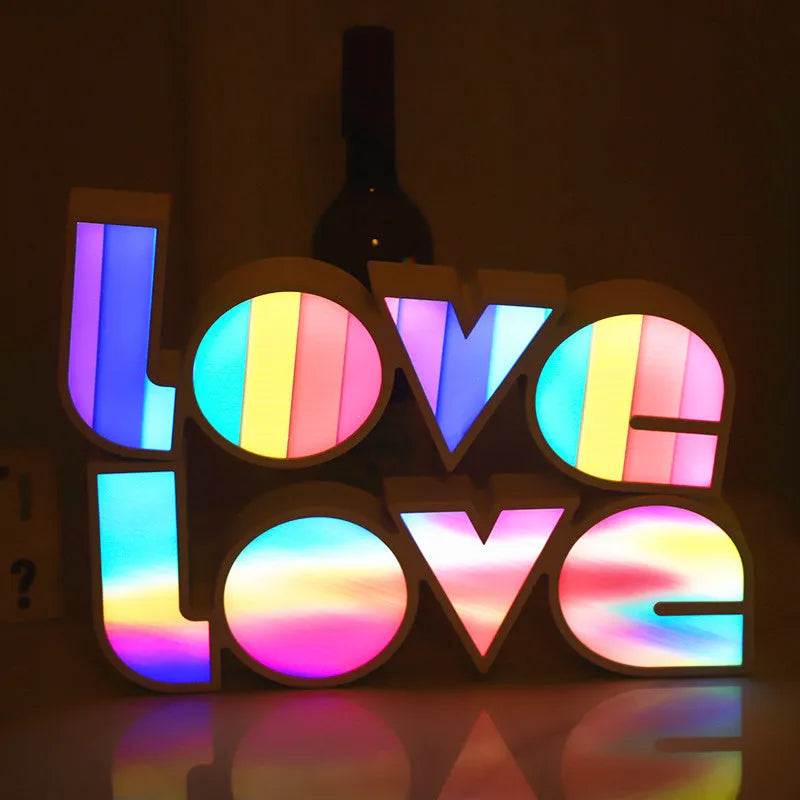 Rainbow LOVE word LED decorative light with plastic lampshade for Valentine's Day