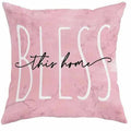 Square short velvet cushion cover with cherry blossom and letter design in four colour options.