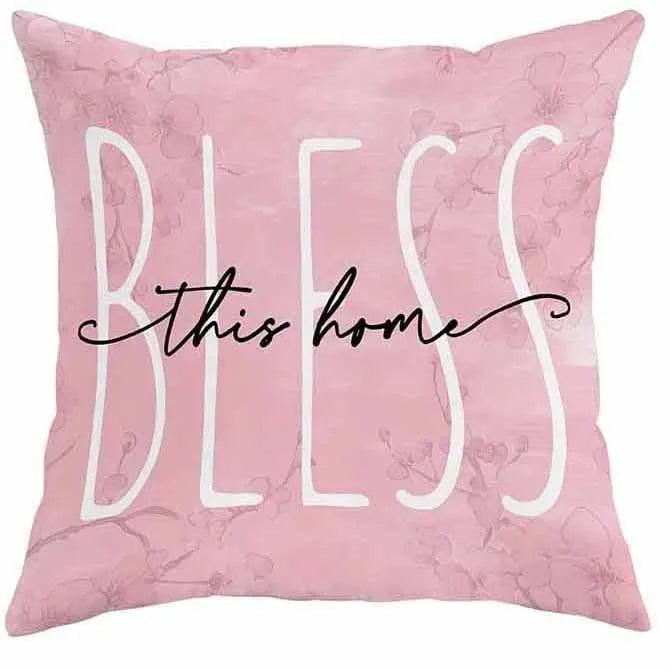 Square short velvet cushion cover with cherry blossom and letter design in four colour options.