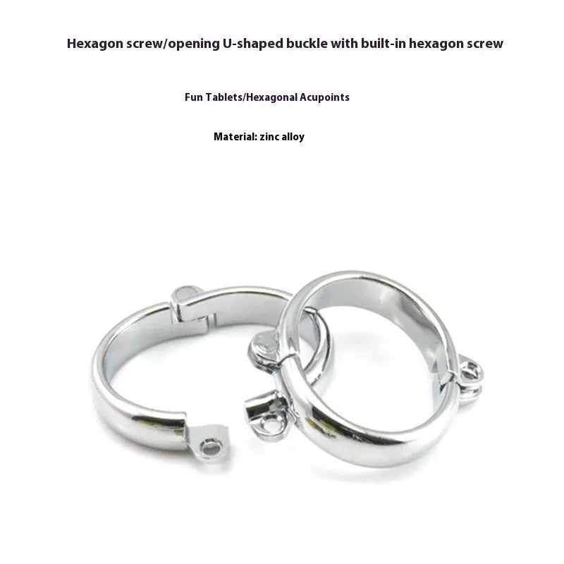 Silver handcuffs and footcuffs set made from zinc alloy with stainless steel fastenings