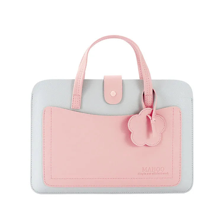 Portable waterproof PVC laptop sleeve with drawstring and soft handle in light blue, light green, or light pink