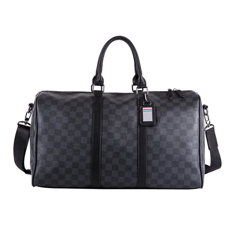 Large capacity short distance crossbody bag with Korean plaid pattern, PU leather, and geometric design in urban simplicity style