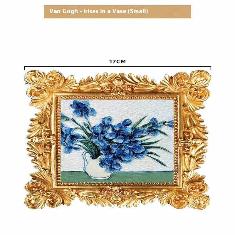 DIY filled oil painting craft kit with epoxy clay base, acrylic paints, and brushes for creating textured Van Gogh or Monet art reproductions.