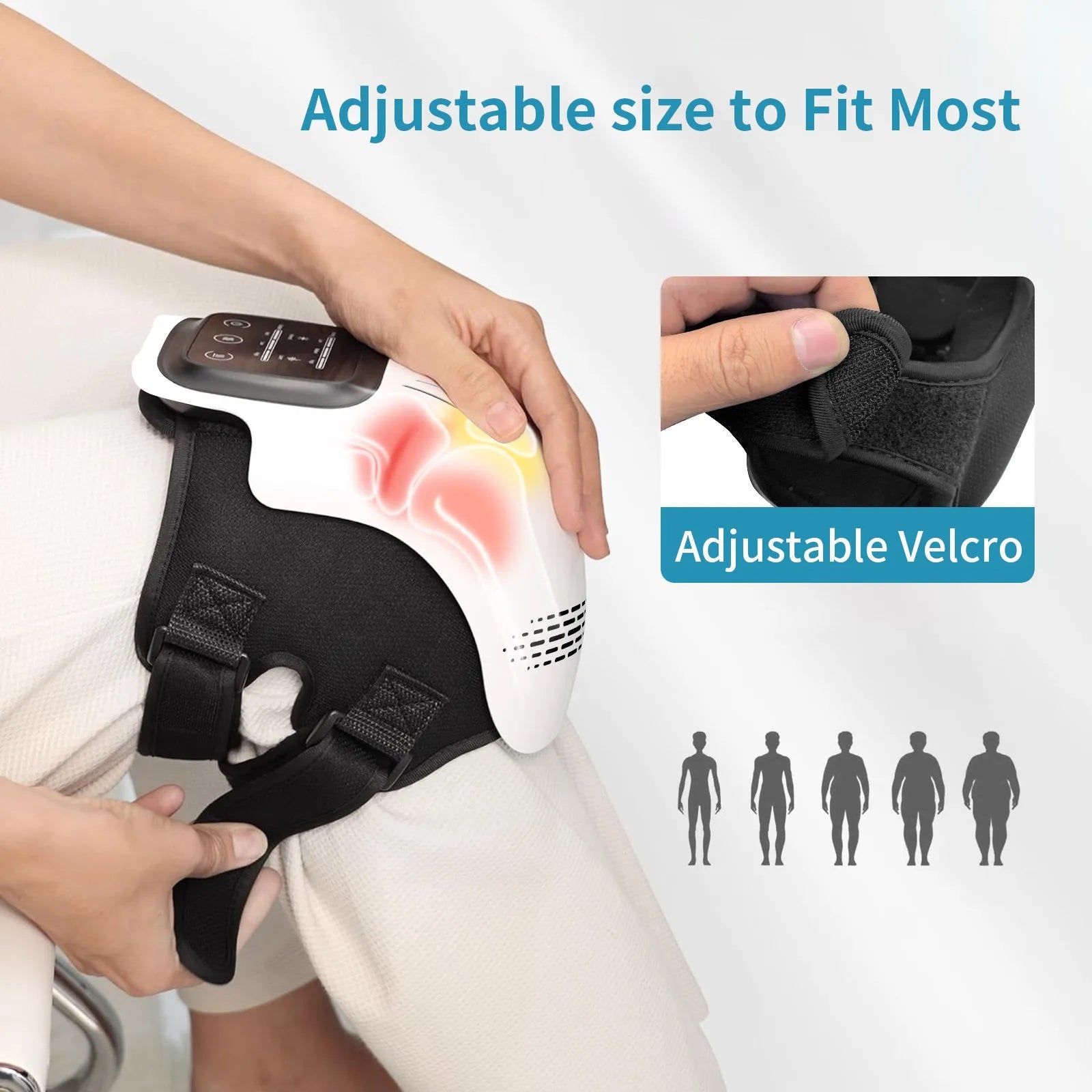 White rechargeable knee massager with infrared laser heating and intelligent kneading functions