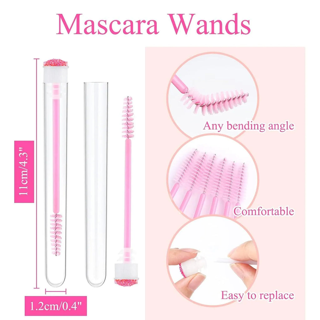 Disposable eyelash brushes with transparent storage tubes in four colours
