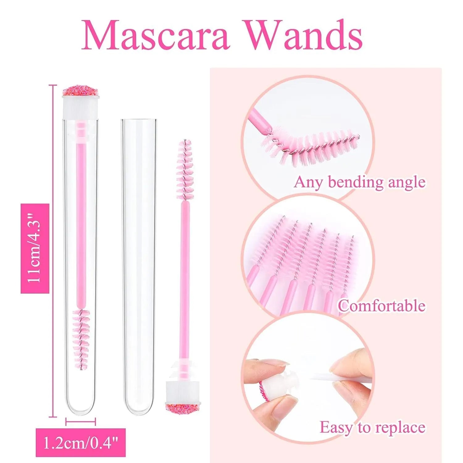 Disposable eyelash brushes with transparent storage tubes in four colours