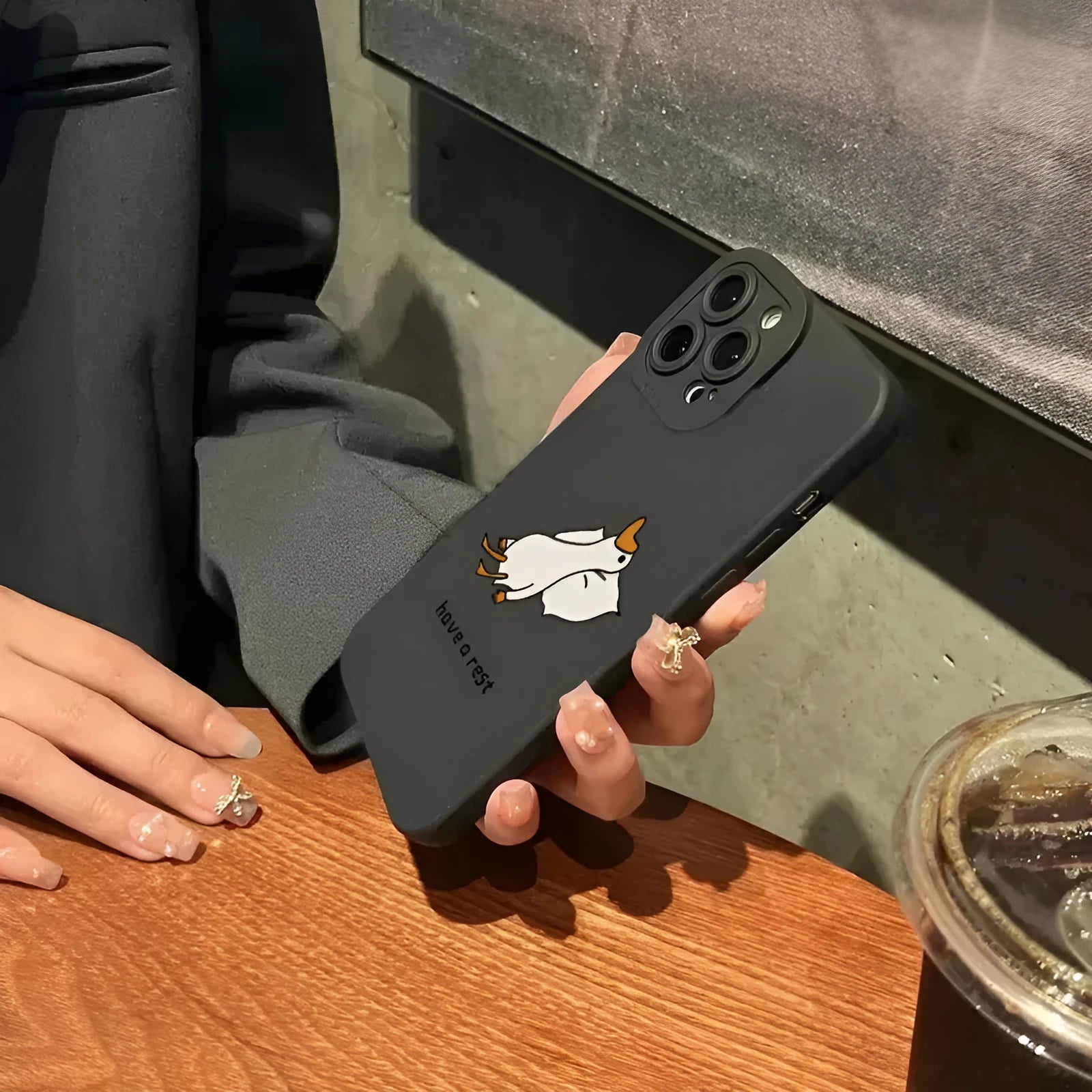 Creative cartoon duck design silicone phone case for Apple iPhone in black, white, or blue colours