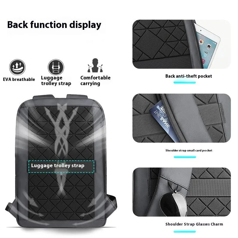 Men's Oxford cloth backpack in solid colour with sewing line details, lightweight design for business commute