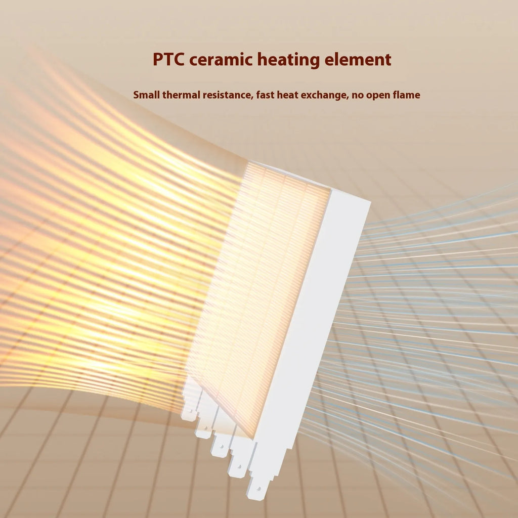 Black desktop PTC ceramic electric heater, 16.2 x 12.8 x 26.8 cm, 1000W-1500W, three fan speeds