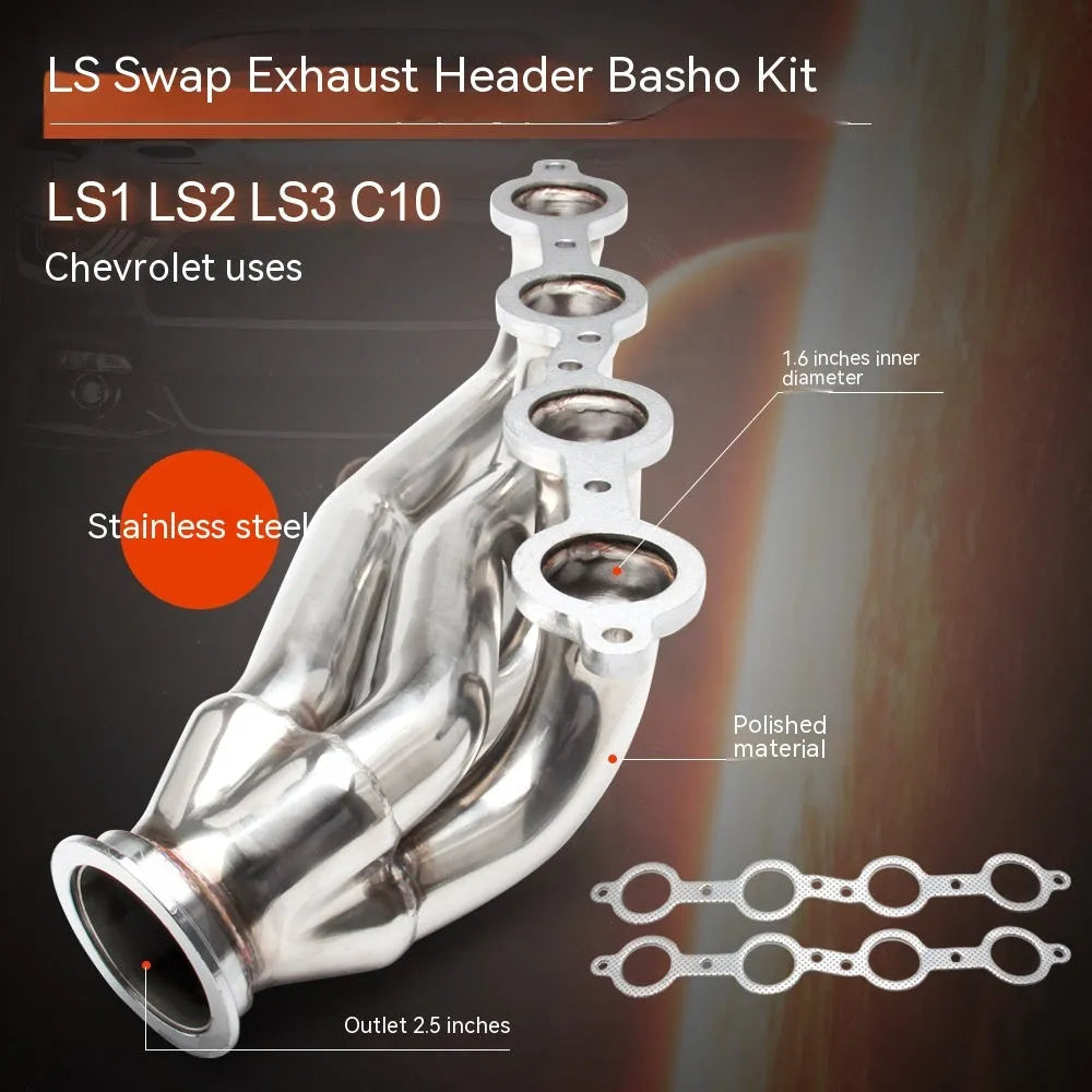 Silver 304 stainless steel high-flow exhaust manifold for Chevrolet LS1 LS2 LS3 LS6 engines