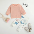 Children's cotton autumn long-sleeve two-piece suit with rainbow pattern in sky blue for 80cm height