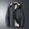 Men's thickened cotton-padded cardigan jacket, zip pockets, sizes L-8XL, black grey dark grey