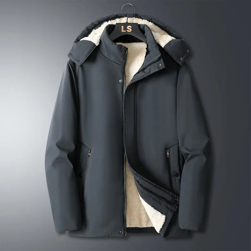 Men's thickened cotton-padded cardigan jacket, zip pockets, sizes L-8XL, black grey dark grey