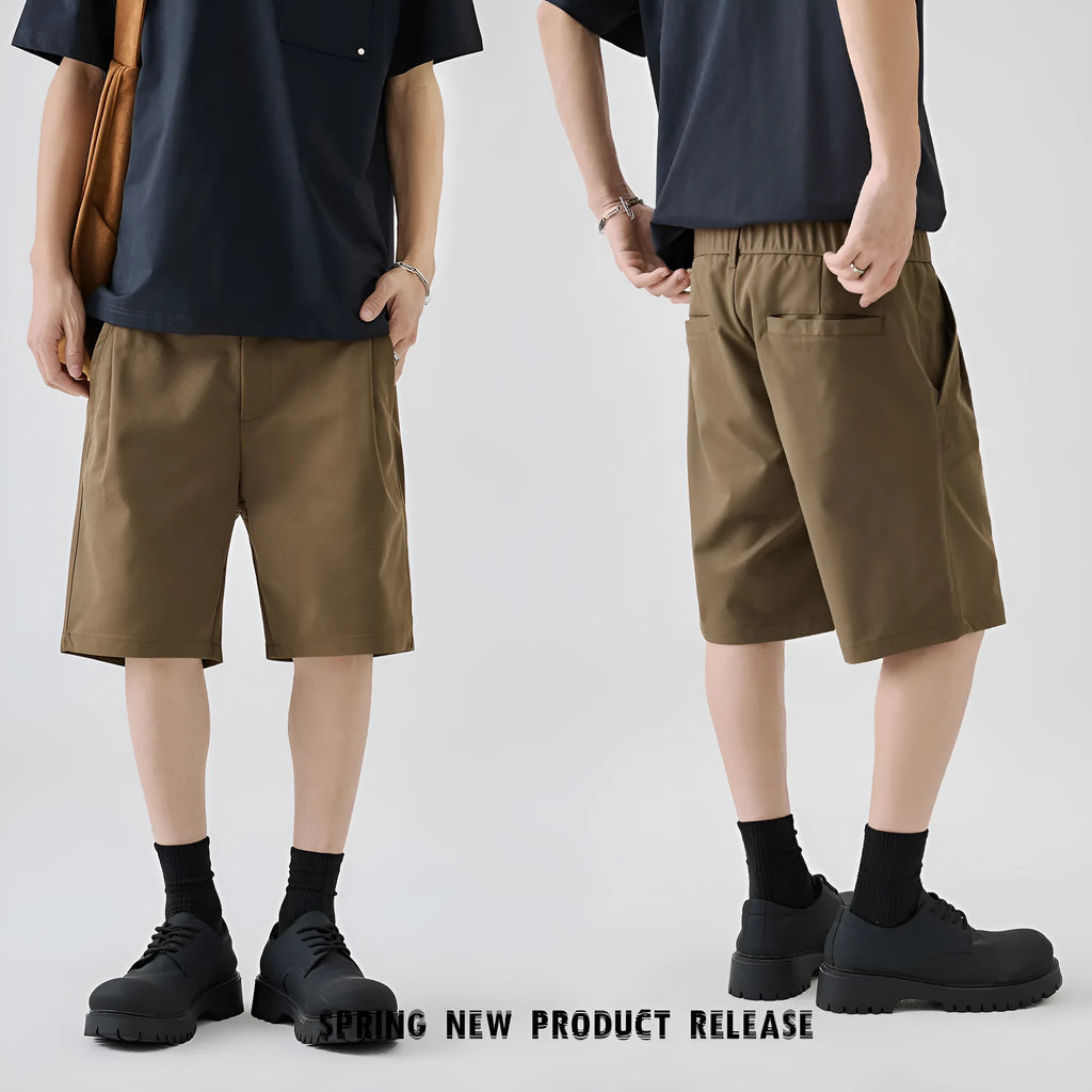 Men's straight cut summer trousers in khaki with micro elastic polyester fabric