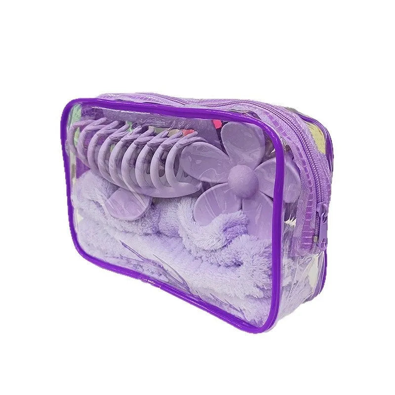 Bow washing face hair band 16-piece set with plaid pattern and wrist strap in 9 colour options