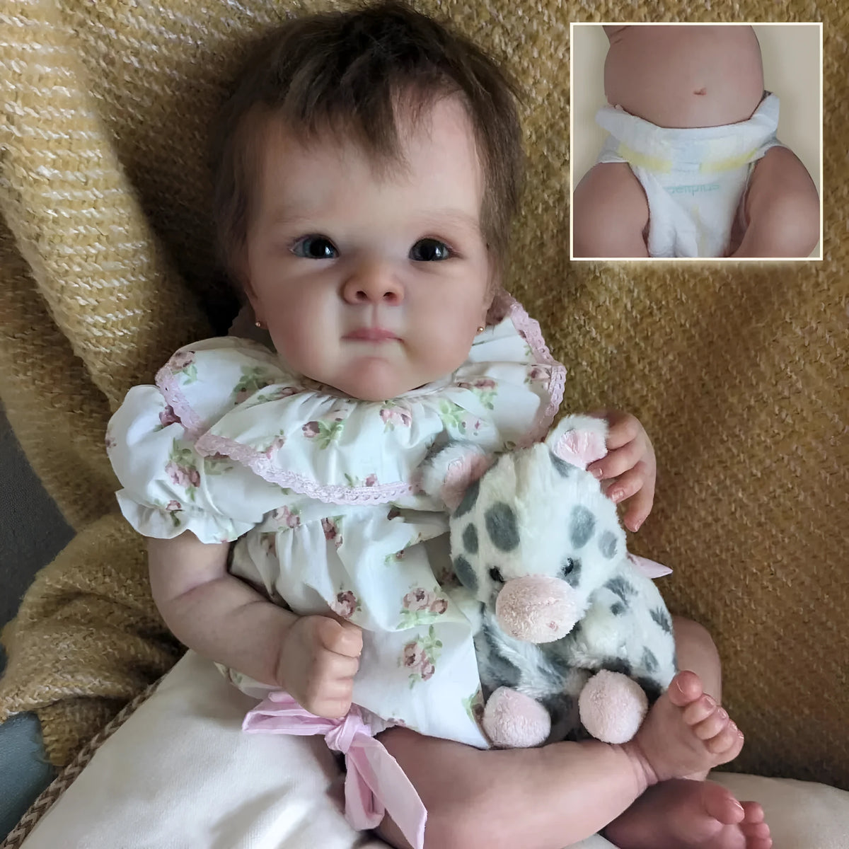 48cm full vinyl reborn doll with cotton body hair planting or full glue hair planting, wearing a cotton outfit with grass and flower print