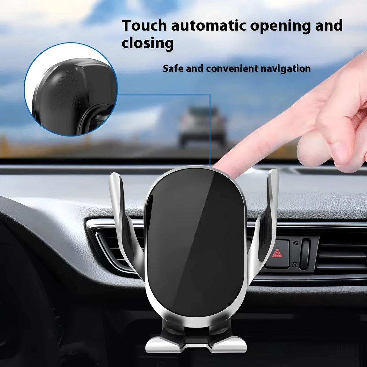 Silver portable plastic car phone holder with electric clamping for universal mobile phones